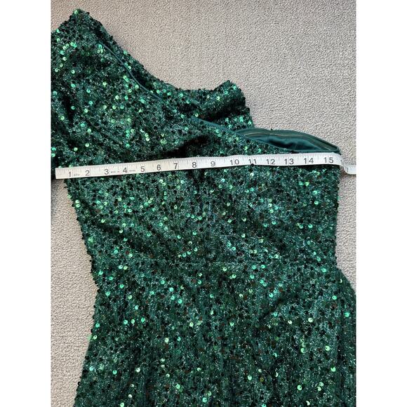 NWT Faeriesty Formal Dress Gown Sz Large Dark Green Sequin One Shoulder Mermaid - Picture 13 of 16